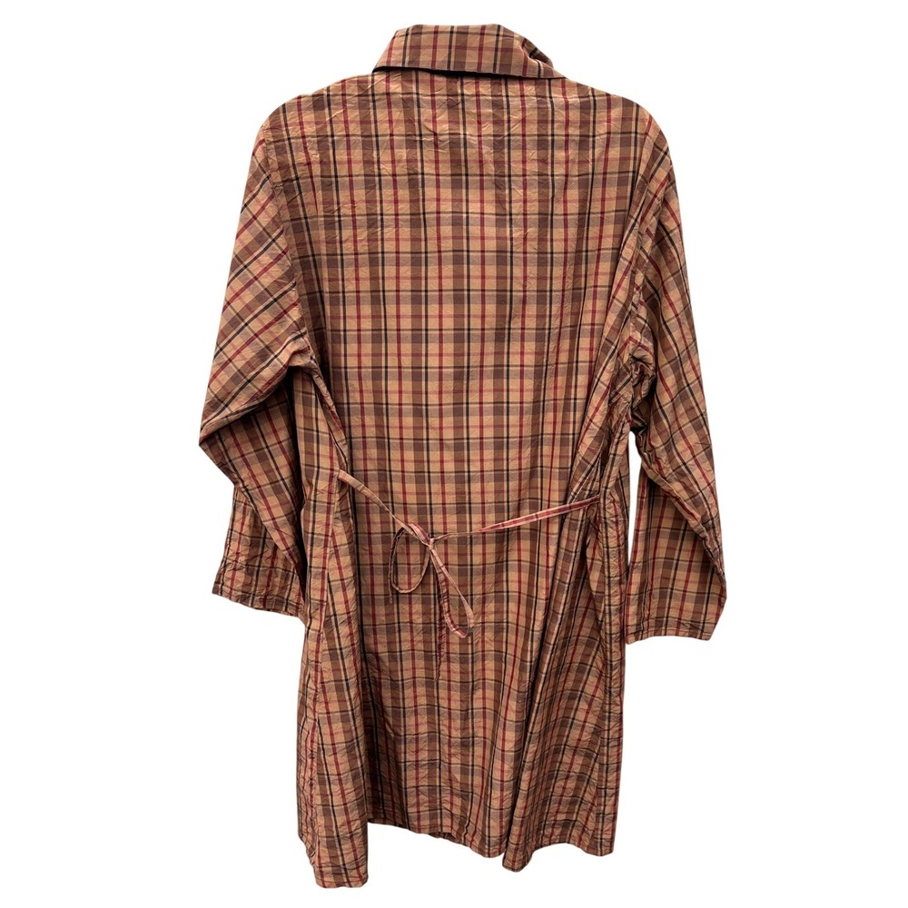 Krista Larson Silk Brown Plaid Button Front Long Sleeve Dress Academia One Size‎
